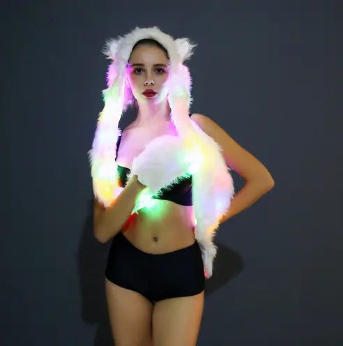 LED Animal Light Up Fluffy Fur Hood & Scarf 2 Electro Glow | South Africa's Best LED Festival Gear & Rave Clothes - festivals outfits, clothes festival, festival clothing south africa, festival ideas outfits, festival outfits rave, festival wear, steam punk goggle, rave glasses, outfit for a rave, kaleidoscope glasses, diffraction glasses, clothes for a rave, rave sunglasses, spectral glasses, rave goggles, clothes for a rave, rave clothing south africa, festival wear south africa, accessories festival