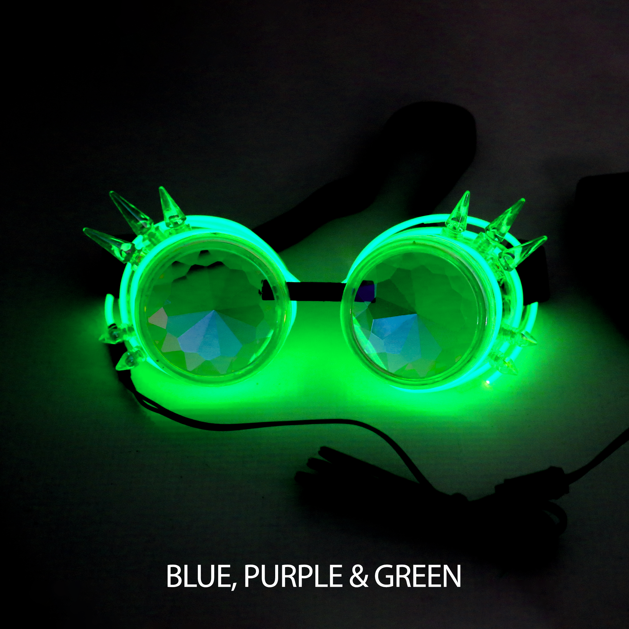 Green LED steampunk Kaleidoscope glasses Electro Glow | South Africa's Best LED Festival Gear & Rave Clothes - festivals outfits, clothes festival, festival clothing south africa, festival ideas outfits, festival outfits rave, festival wear, steam punk goggle, rave glasses, outfit for a rave, kaleidoscope glasses, diffraction glasses, clothes for a rave, rave sunglasses, spectral glasses, rave goggles, clothes for a rave, rave clothing south africa, festival wear south africa, accessories festival