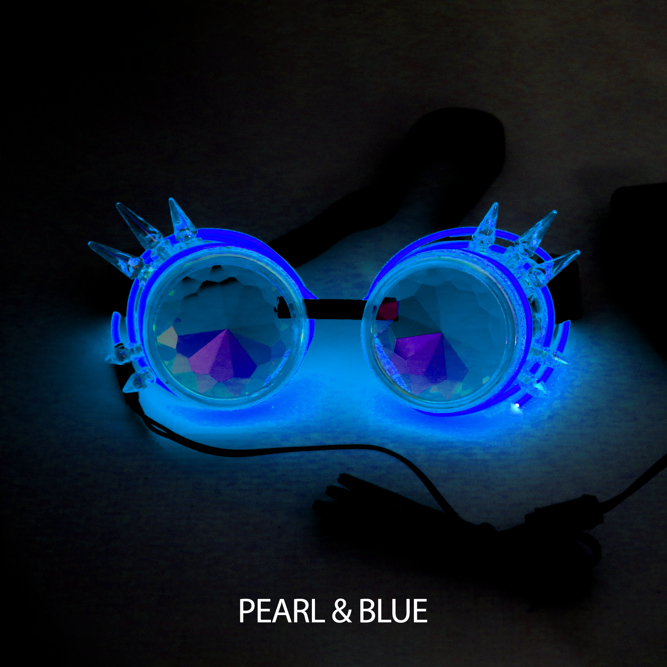 Blue LED steampunk Kaleidoscope glasses Electro Glow | South Africa's Best LED Festival Gear & Rave Clothes - festivals outfits, clothes festival, festival clothing south africa, festival ideas outfits, festival outfits rave, festival wear, steam punk goggle, rave glasses, outfit for a rave, kaleidoscope glasses, diffraction glasses, clothes for a rave, rave sunglasses, spectral glasses, rave goggles, clothes for a rave, rave clothing south africa, festival wear south africa, accessories festival