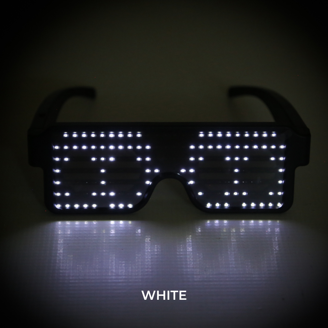 White LED Party Glasses Electro Glow | South Africa's Best LED Festival Gear & Rave Clothes - festivals outfits, clothes festival, festival clothing south africa, festival ideas outfits, festival outfits rave, festival wear, steam punk goggle, rave glasses, outfit for a rave, kaleidoscope glasses, diffraction glasses, clothes for a rave, rave sunglasses, spectral glasses, rave goggles, clothes for a rave, rave clothing south africa, festival wear south africa, accessories festival, rave sunglasses