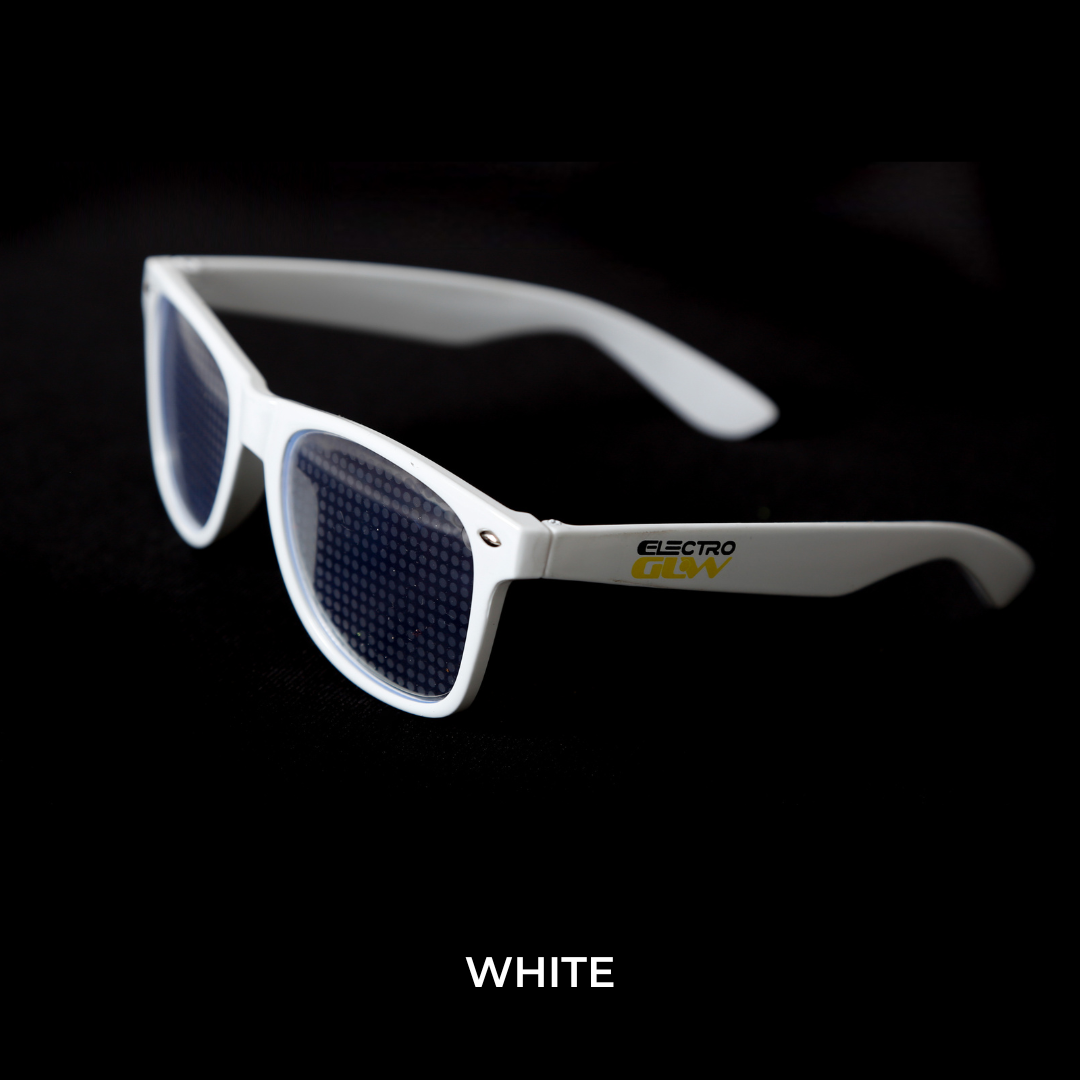 white diffraction glasses from Electro Glow | South Africa's Best LED Festival Gear & Rave Clothes - festivals outfits, clothes festival, festival clothing south africa, festival ideas outfits, festival outfits rave, festival wear, steam punk goggle, rave glasses, outfit for a rave, kaleidoscope glasses, diffraction glasses, clothes for a rave, rave sunglasses, spectral glasses, rave goggles, clothes for a rave, rave clothing south africa, festival wear south africa, accessories festival, rave sunglasses