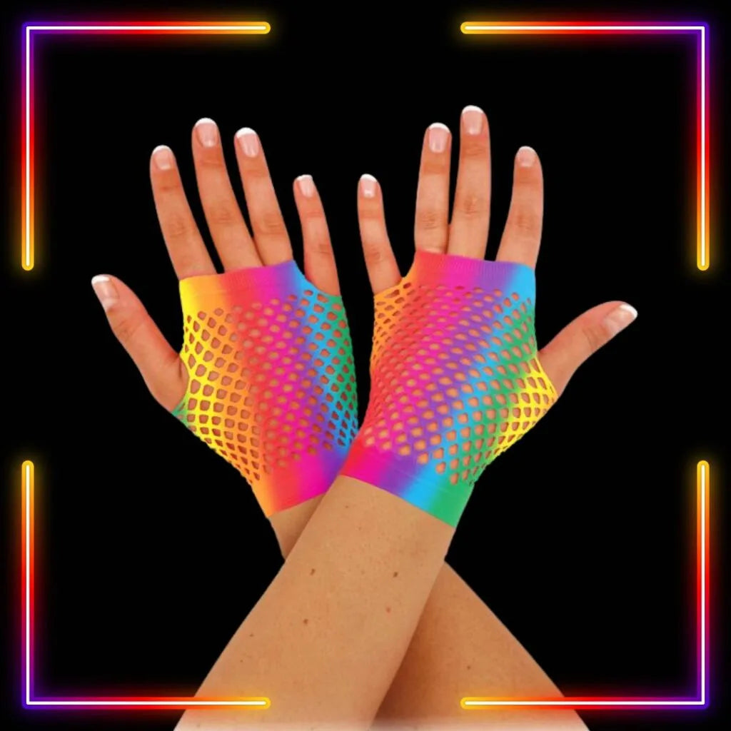 Neon Fingerless Fishnet Gloves